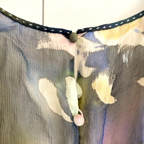 Blue Water Color Floral Silk & Lux Cream French Tweed Mixed Media Dress - Picture 6 of 8